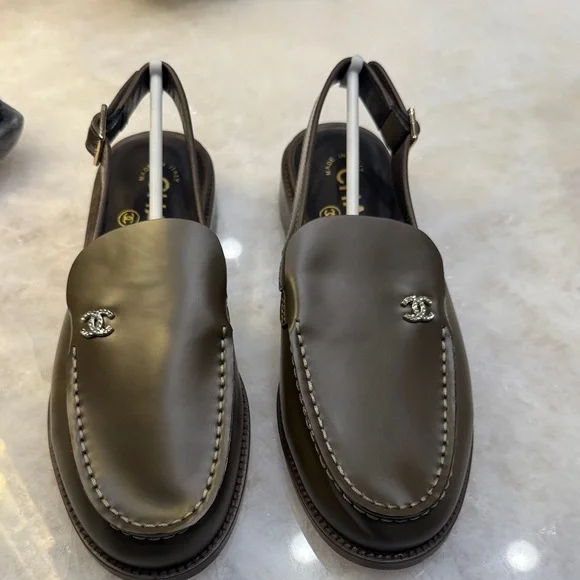 CHANEL Dark Brown Slingback Loafers - Picture 2 of 6